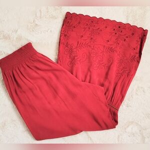 5 /$25 Elegant Red Embroidered Women's Pants flared Bottom Pants